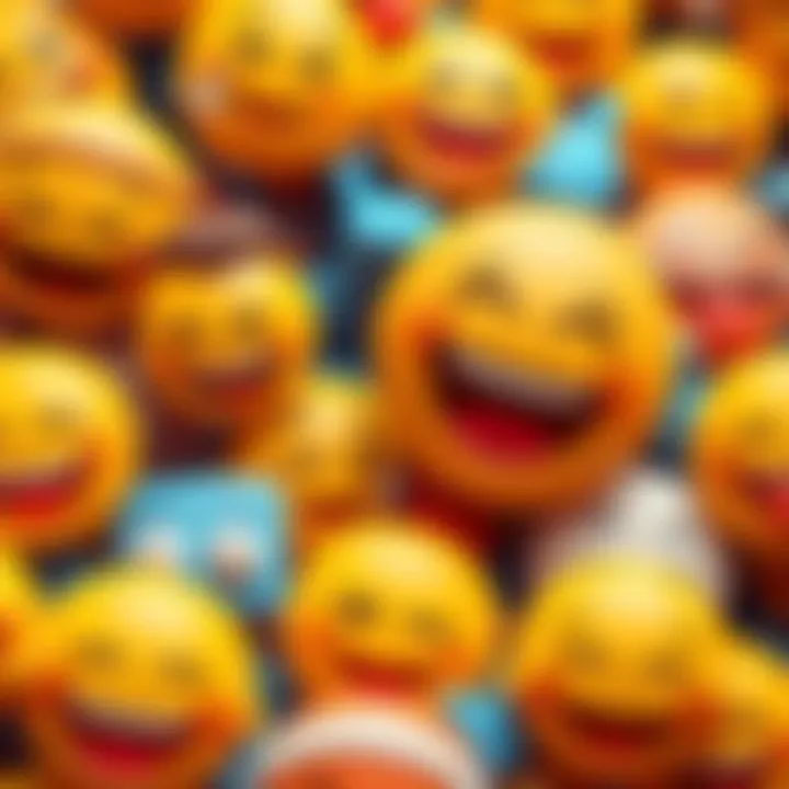 Colorful emojis representing laughter and emotions, showing how people connect on social media through humor.