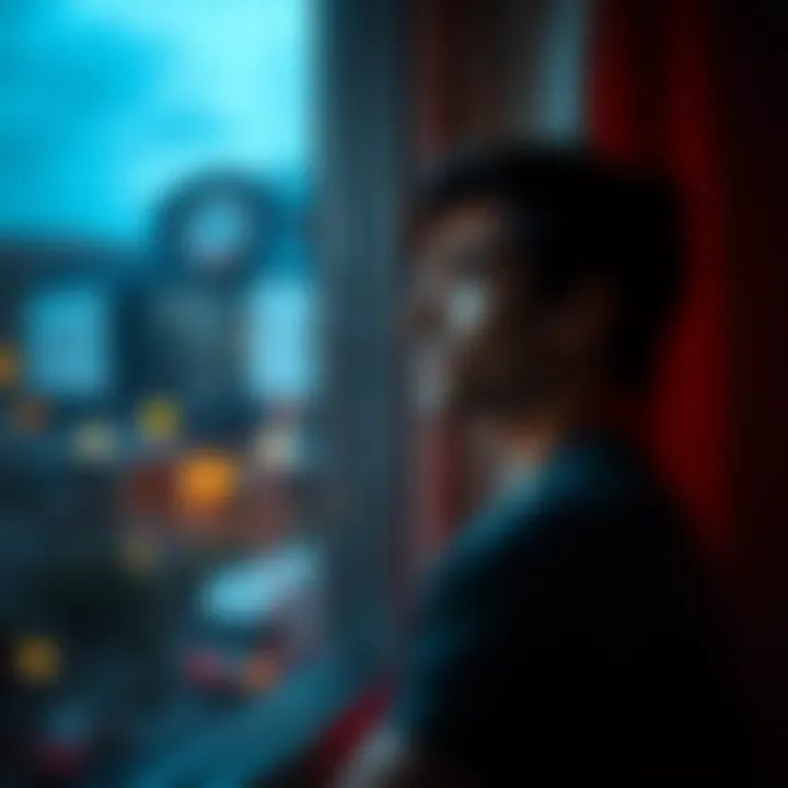 A person looking thoughtfully out a window, contemplating their feelings of the day.