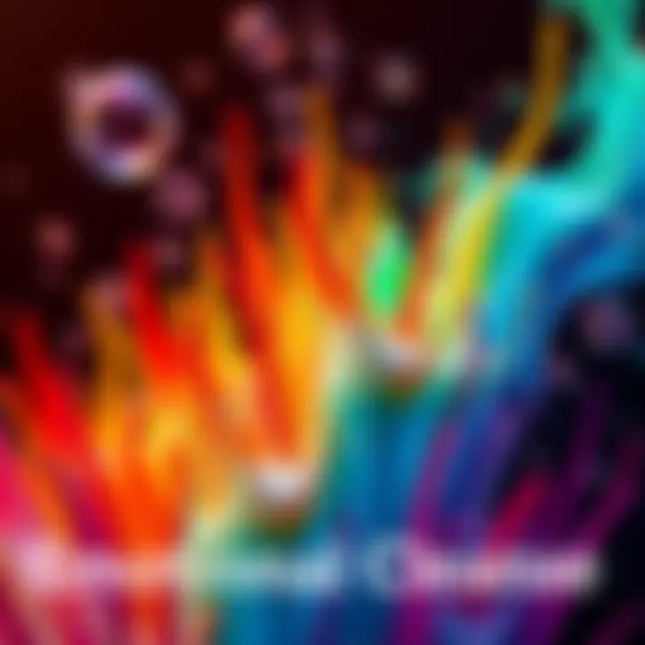 An abstract representation of an emotional cleanse with colorful spikes and bubbles in various shades, symbolizing internal turmoil and negative energy.