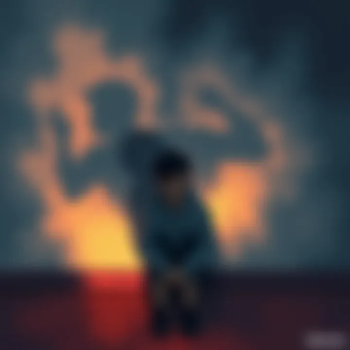 A person sitting alone, looking distressed, with shadows representing emotional turmoil around them, symbolizing struggles in relationships