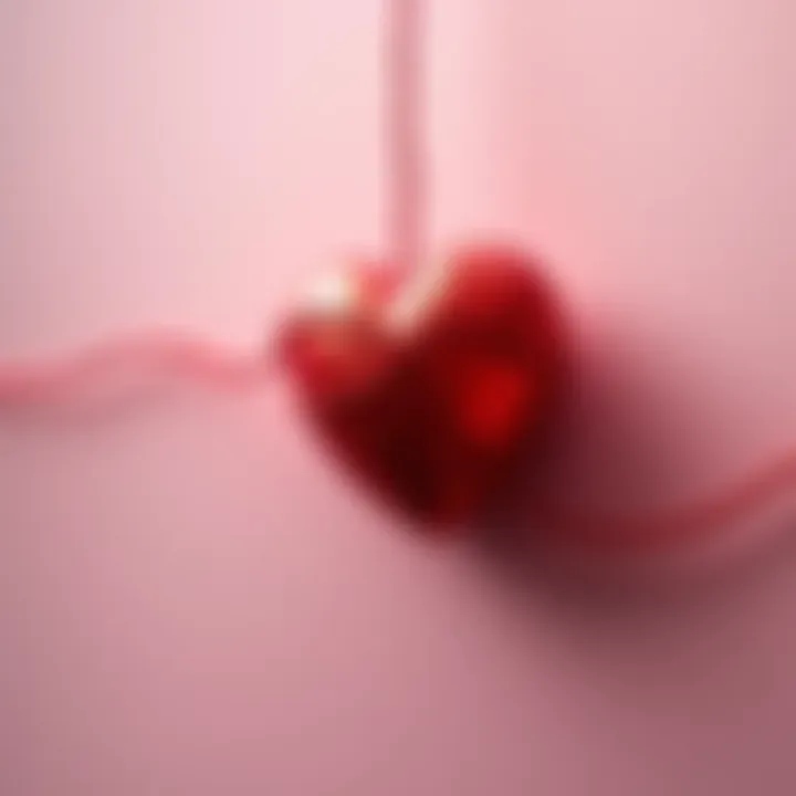 A heart intertwined with a thread representing emotional ties and connections, set against a soft background.