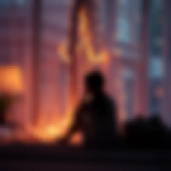 A person sitting in a serene environment, reflecting on memories of lost loved ones, with soft lighting and a peaceful atmosphere around them.