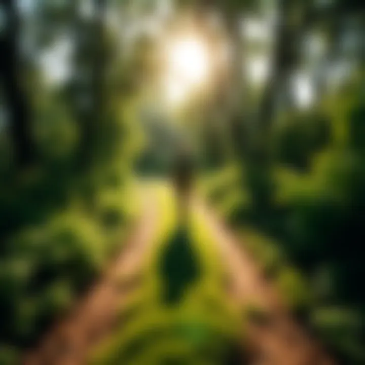 A person walking along a sunlit path surrounded by greenery, symbolizing emotional growth and self-awareness.