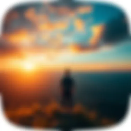 A person standing on a hilltop, looking out over a vast landscape under a colorful sky, reflecting on personal feelings and truths.