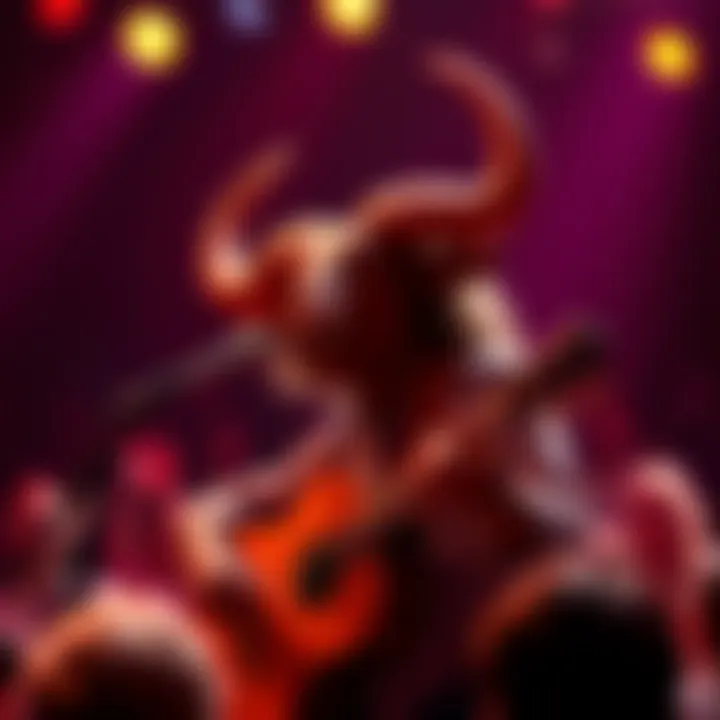 A Taurus artist passionately performing music, showing deep emotions on stage, surrounded by an audience that connects with the feelings expressed.