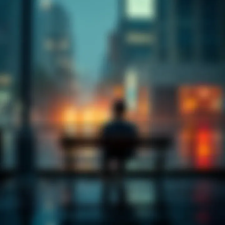 Emotional Turmoil A person sitting alone on a bench during a rainy day, reflecting on their emotions amidst the chaos of life.