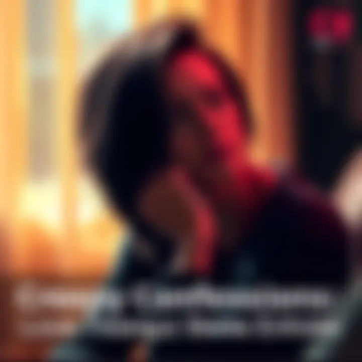 A woman sits alone, reflecting on her feelings with a conflicted expression, surrounded by soft lighting and warm colors.