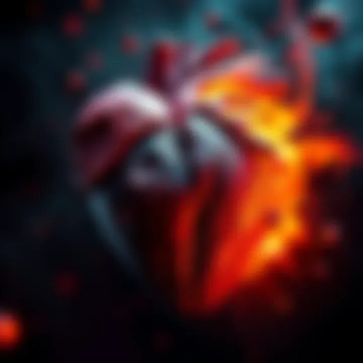 A heart split in half, one side colorful and warm, the other side dark and cold, symbolizing the conflicting feelings of love and hate towards humanity.