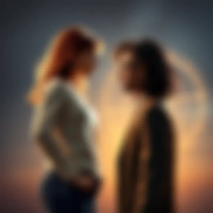 An empath shows strength and confidence while facing a narcissist who appears arrogant and dismissive