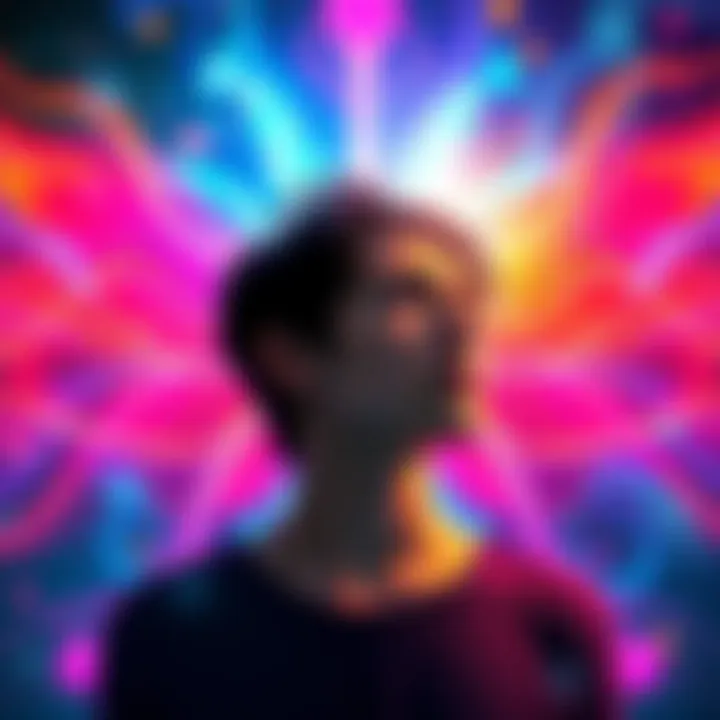 A thoughtful person surrounded by colorful energy waves, symbolizing empathy and clairsentience.