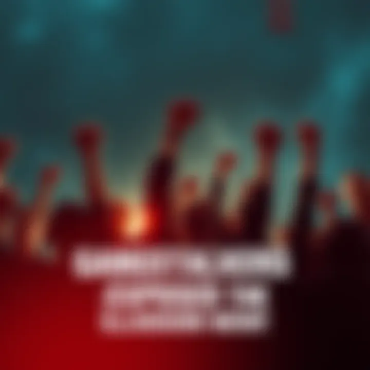 A group of determined people standing together with their fists raised, symbolizing strength and resilience against negativity.