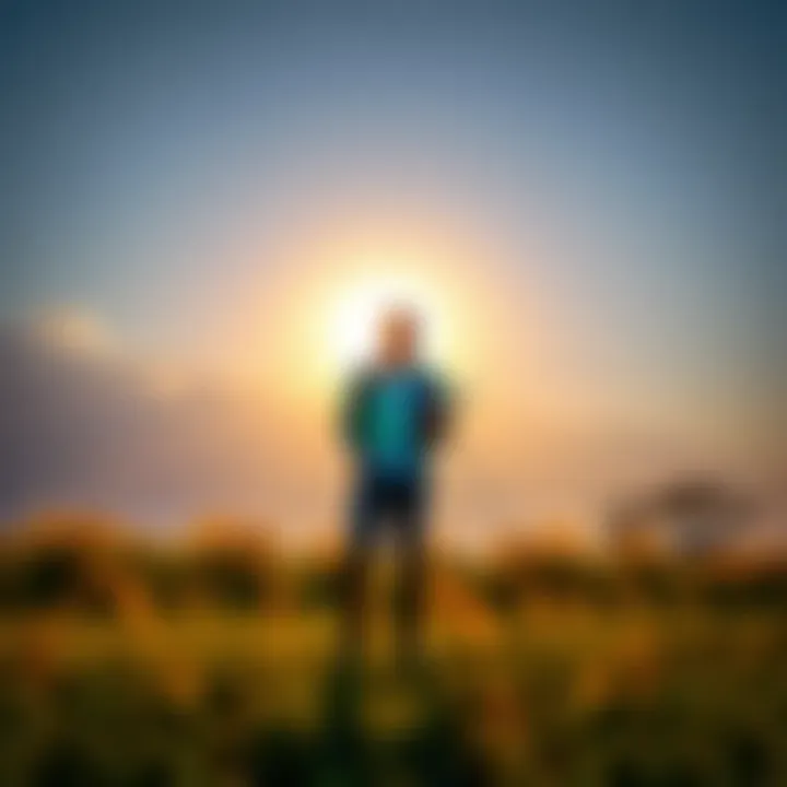 A person standing confidently with a notebook, writing positive affirmations under the sun, symbolizing self-empowerment and positivity.