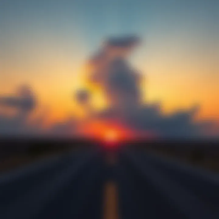 A long, empty road stretching into the sunset, symbolizing life's journey and search for meaning.