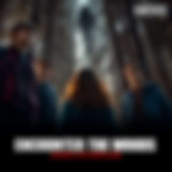 Encounter in the Woods Five friends in the woods looking at a ghostly figure resembling the girl from The Ring