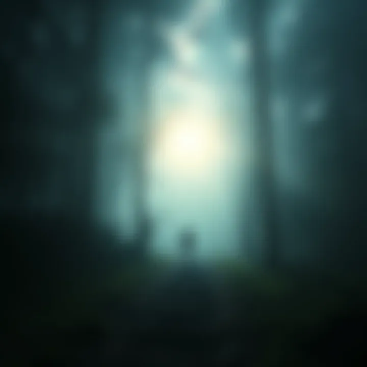 A person standing in a misty forest, surrounded by ethereal light, symbolizing their connection to African spirits.