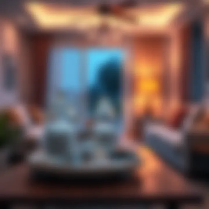 A serene living room with salt water jars on a table, symbolizing the quest for positive energy.