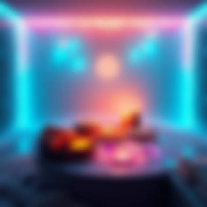 A serene setting featuring a peaceful sound bath with crystals and candles, inviting restoration of energy.