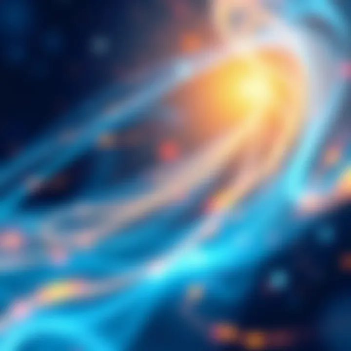 An illustration showing Aether as a swirling energy field surrounding matter, with light and soft colors representing life force, Prana, flowing through it.