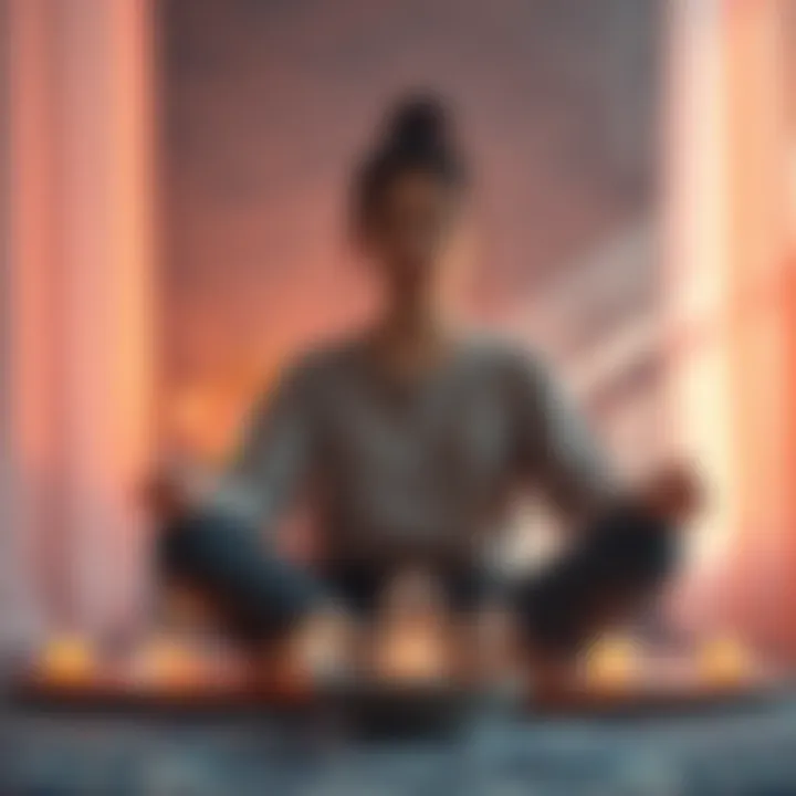 A person sitting calmly with crystals and sage, focusing on their energy during a reading session.