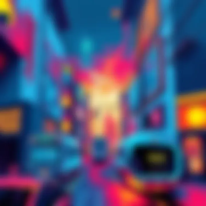 A conceptual illustration depicting fluctuating energy levels in an abstract urban landscape, highlighting societal stress and shifts in energy dynamics.