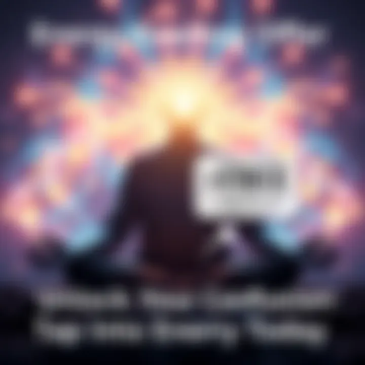 A person meditating with glowing energy around them, symbolizing connection and insight. A message bubble shows free reading details.