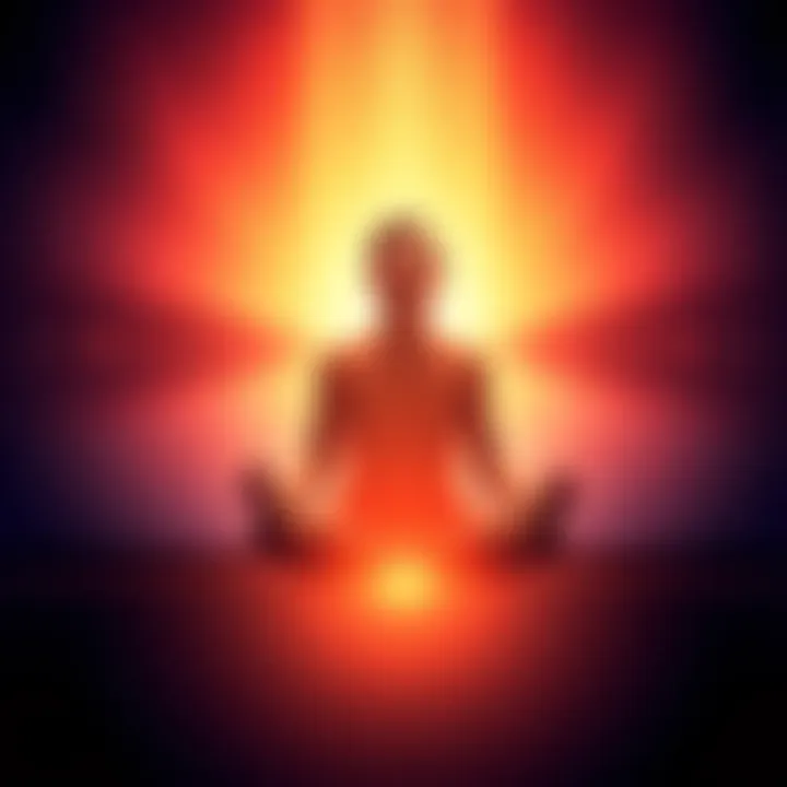 A person sitting cross-legged, with closed eyes, surrounded by soft light, focused on recovering energy after astral projection.