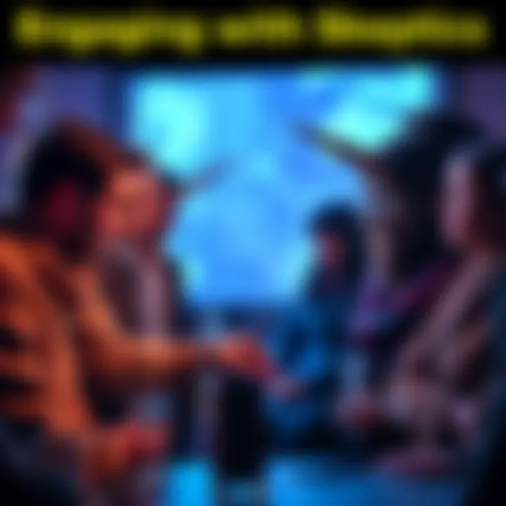 A group discussion featuring people sharing stories and evidence about unicorns and sasquatch, with a focus on engaging skeptics.