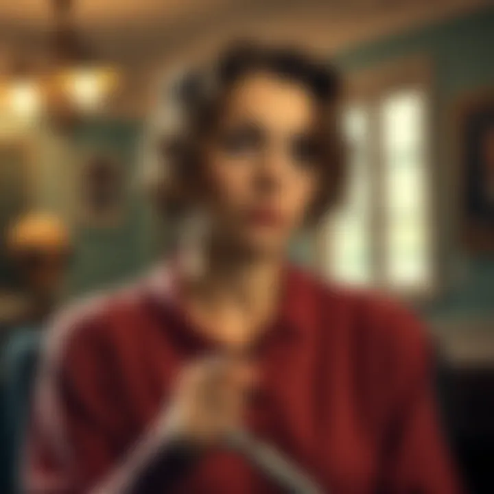 English woman recounting UFO encounter An English woman in the 1950s sharing her story about a UFO sighting and meeting aliens, with a vintage setting in the background.