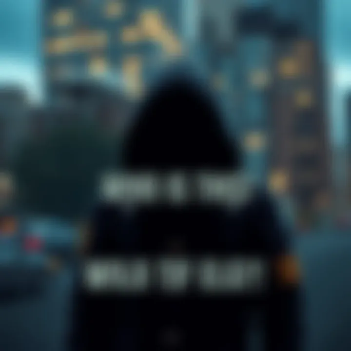 An intriguing figure cloaked in mystery, standing against an urban backdrop, evoking curiosity and speculation in the community.
