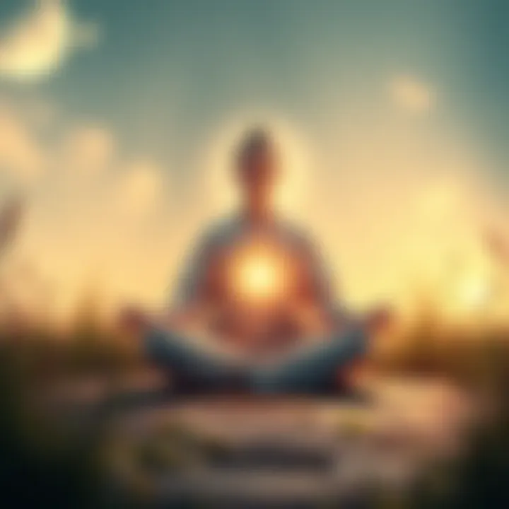 An enlightened being sitting in a peaceful meditation pose, surrounded by soft light and nature, representing clarity and spiritual awakening.