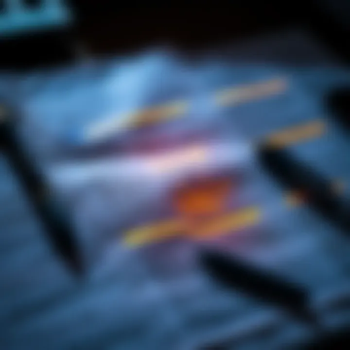 A close-up view of documents with highlighted sections and notes, suggesting analysis of connected patterns in Epstein's files.