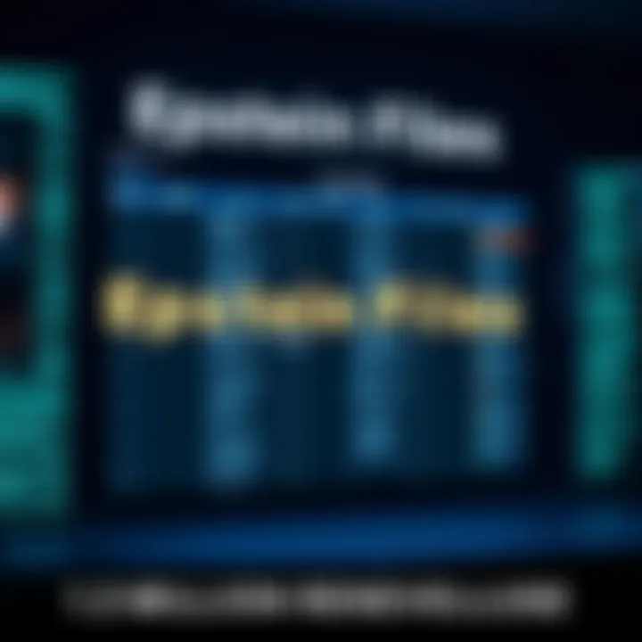 A digital interface showing a searchable database of Epstein's files with highlighted names and connections among influential figures.