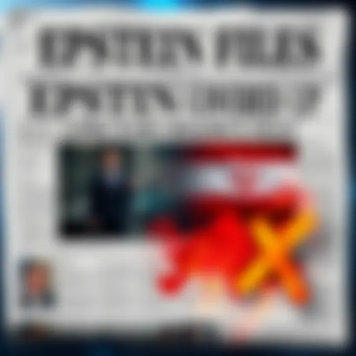 A newspaper headline about the Epstein files amidst conflict involving Iran, with maps and flags symbolizing geopolitical tensions