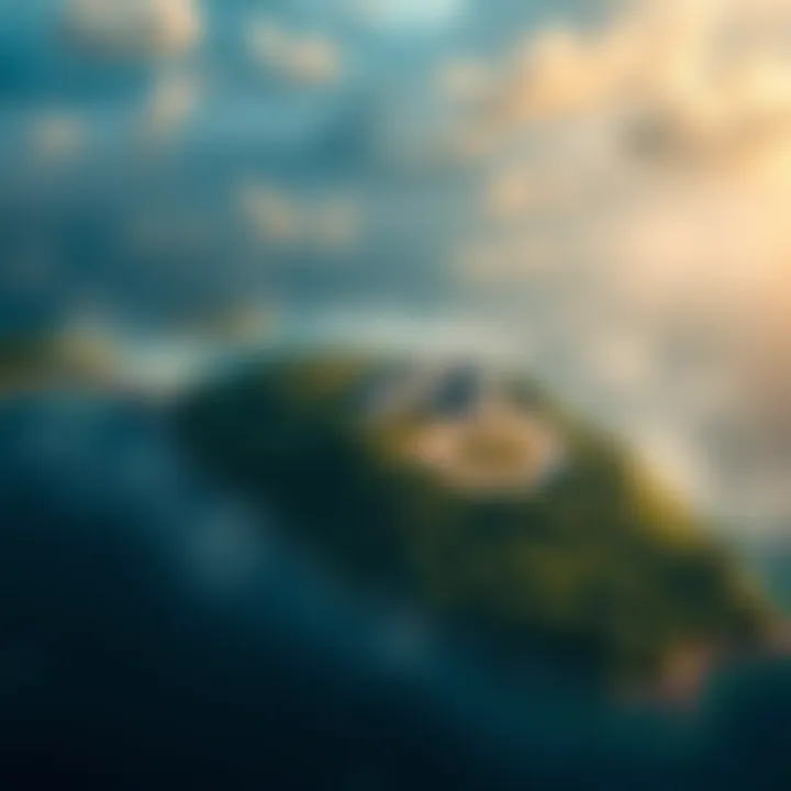 Aerial view of Epstein Island showing dense forest and secluded area with a mansion.