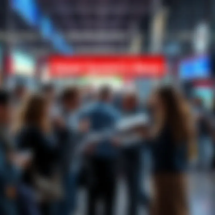 A group of people discussing the implications of Epstein's actions in a public setting, with newspapers and digital devices present