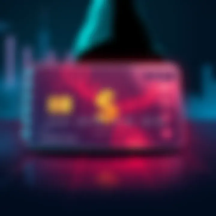 Illustration showing a payment card with symbols representing financial transactions and a shadowy figure resembling Epstein in the background