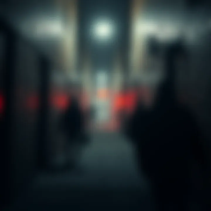 An image showing a dark alley symbolizing the hidden connections in human trafficking, with shadowy figures in the background.