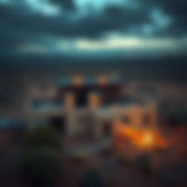 Aerial view of Zorro Ranch in New Mexico, with a somber atmosphere, representing the site of disturbing allegations involving Jeffrey Epstein.