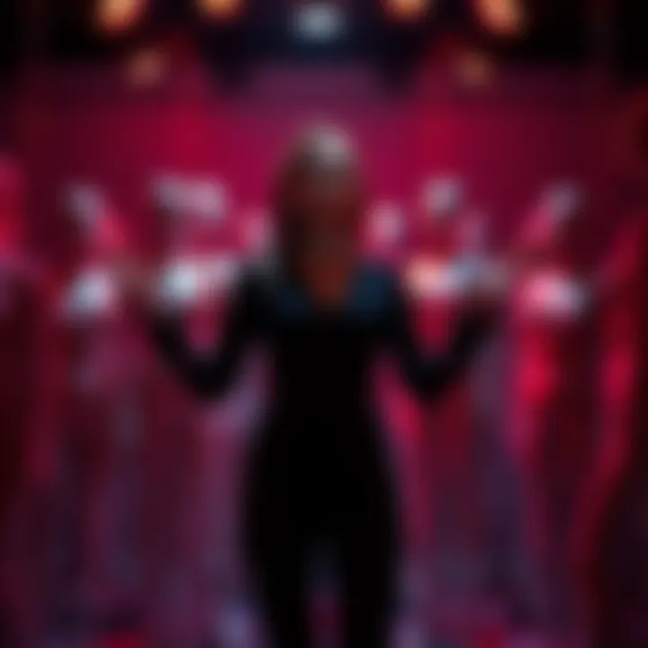 Erika Kirk showcases her mannequin performance, surrounded by multiple mannequins in a dramatic setting.