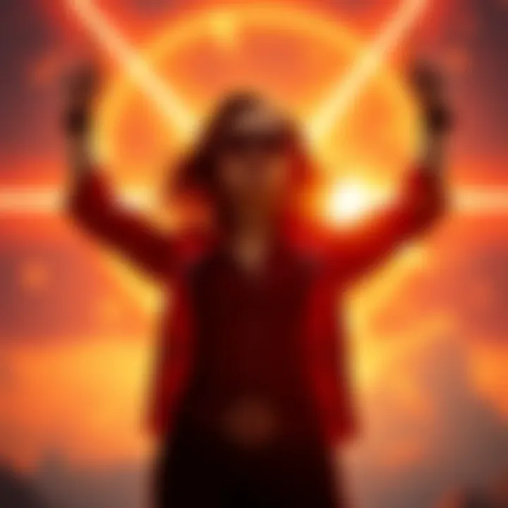 Erika Kirk under solar flares Erika Kirk, known as Madam X, stands with arms raised beneath bright X-Class solar flares illuminating the sky.