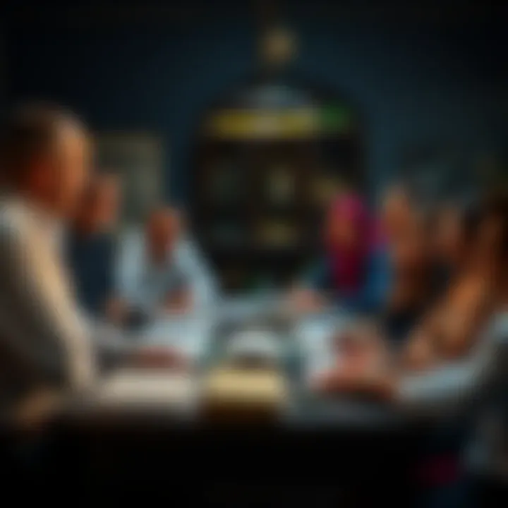 A group of people discussing around a table with books and notes about the Eschelman lineage of A∴A∴