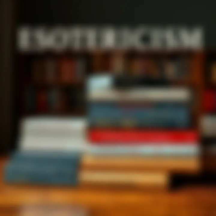 A selection of books stacked on a wooden table, showcasing titles related to Esotericism and spiritual topics.