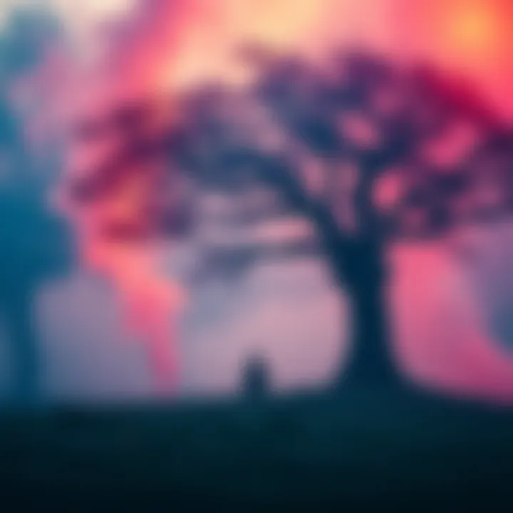 A peaceful scene depicting a person reflecting under a tree, surrounded by incense smoke, symbolizing the idea of rebirth and repeated life experiences.