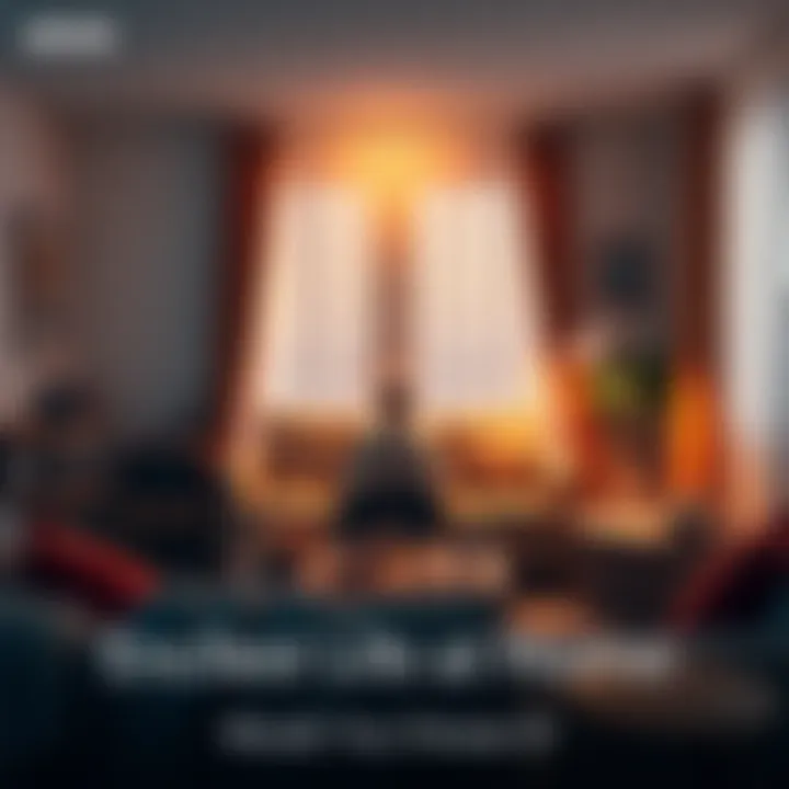 A cozy living room with a person sitting on a couch, surrounded by food and a laptop, looking content but isolated.