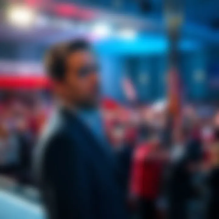 Ethan Kline Offstage Ethan Kline looking concerned offstage while a political rally is happening in the background