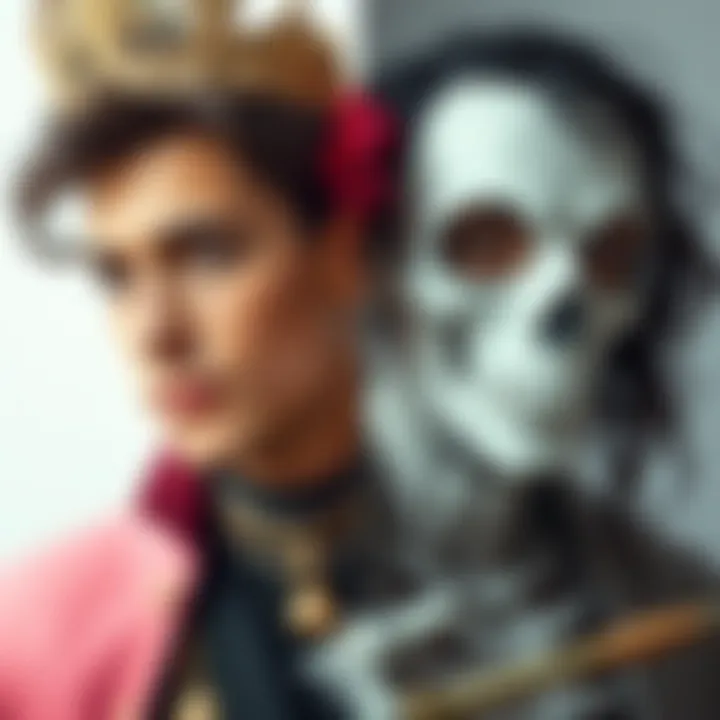 A split image featuring a model dressed in Ethereal Prince style on one side and Masculine Skull V2 style on the other, showcasing contrasting aesthetics.