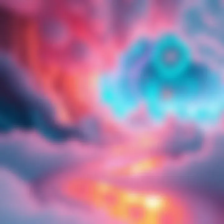 A surreal landscape depicting the fluidity of reality, with vibrant colors and shifting shapes symbolizing thoughts and beliefs