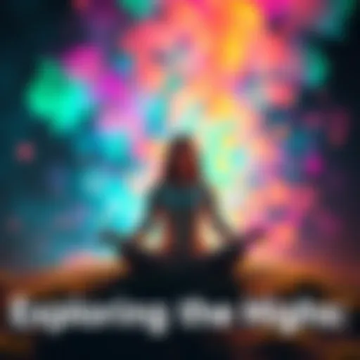 A serene person meditating in nature, surrounded by vibrant colors representing joy and tranquility, reflecting the contrast between ecstasy and deep enlightenment.