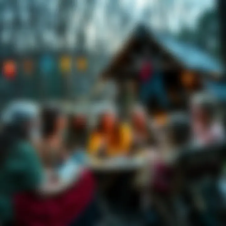 Gathering of European Pagans A diverse group of European pagans sharing stories and experiences in a cozy outdoor setting, surrounded by nature.