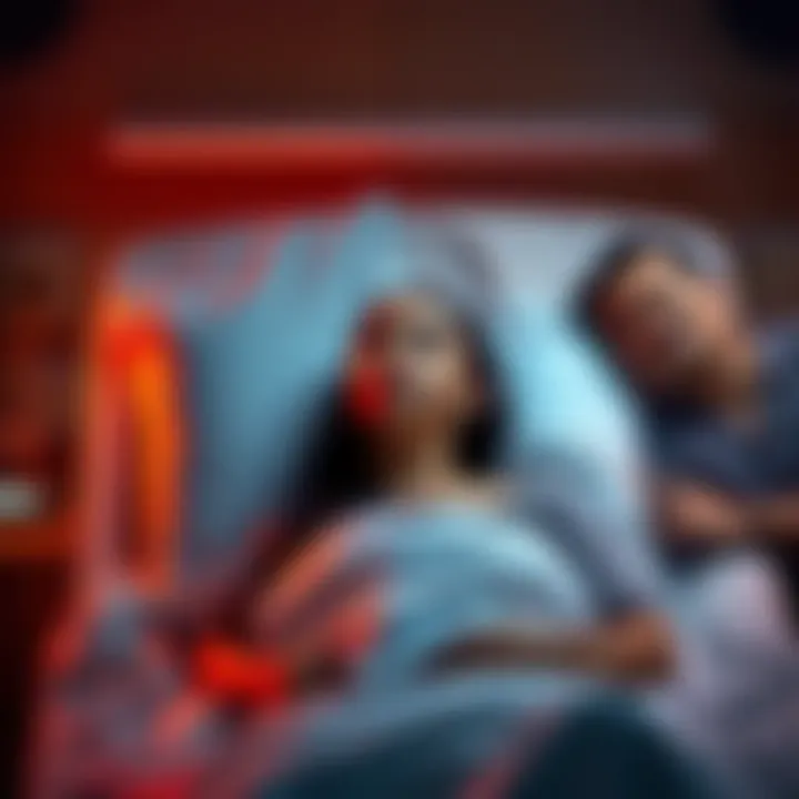A 25-year-old woman in a hospital bed, looking contemplative and serene, with a supportive family member beside her.